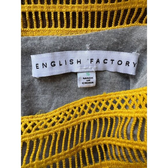 English Factory Women's Yellow Crochet Lace Overlay Top Gray Rayon Lining Small - Picture 4 of 7